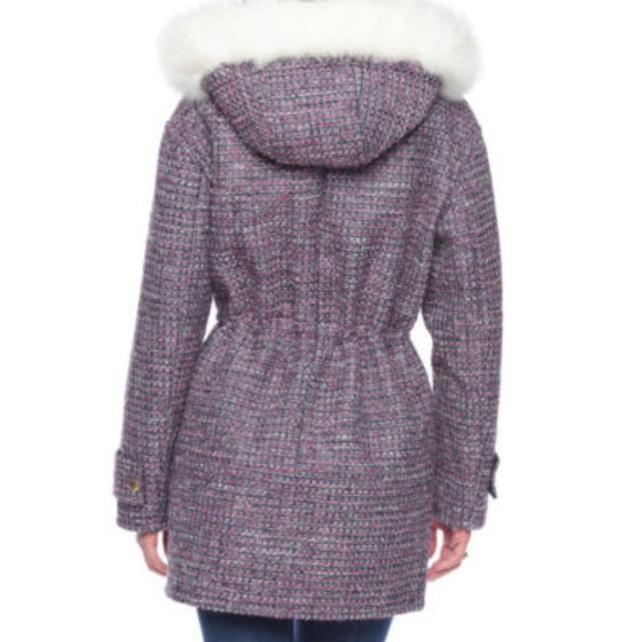 $398 JUICY COUTURE RARE Tweed Fur Hood Parka XS - Picture 4 of 6
